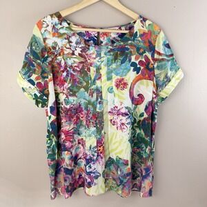 Soft Surroundings Floral Print Tunic Top Women's Size L Boho Spring Shirt